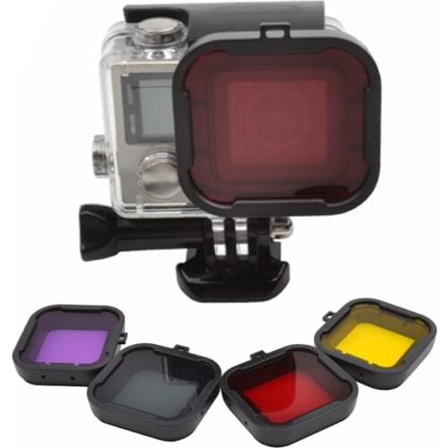 Waterproof Sports Camera Case Underwater + 4PCS Diving Filter Lens Cover Filter Bag Kit For GoPro Hero 4 3+ Housing Case
