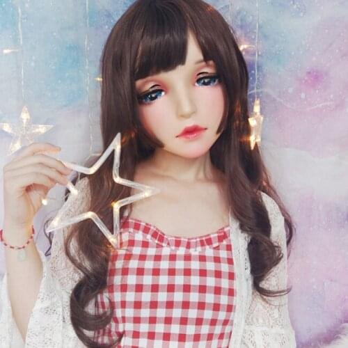 Yi-01)Female Sweet Girl Resin Half Head Kigurumi BJD Eyes Crossdress Cosplay Japanese Anime Role Lolita Mask With Eyes And Wig