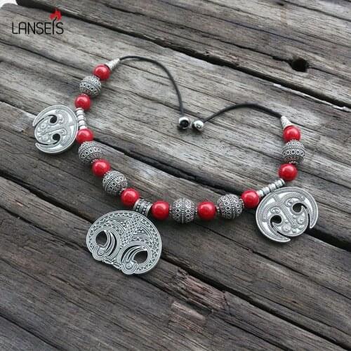 Medieval Slavic Costume Jewelry Brooch, Slavic Lunula Viking Age Dress Carnelian Lace Necklace Brooch Jewelry For Unique Women