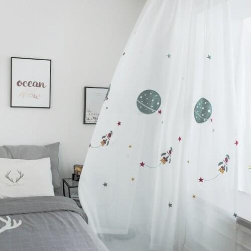 Cartoon Space Rocket Embroidered Voile Curtain For Kids Bedroom Living Room Sheer Window Drapes Cute Boys Children Tulle