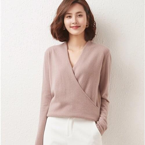 2021 Autumn and Winter New Cashmere Sweater Woman V-Neck Pullover 100% Pure Wool Knitted Top Women Jacket Keeps Warm Long Sleeve