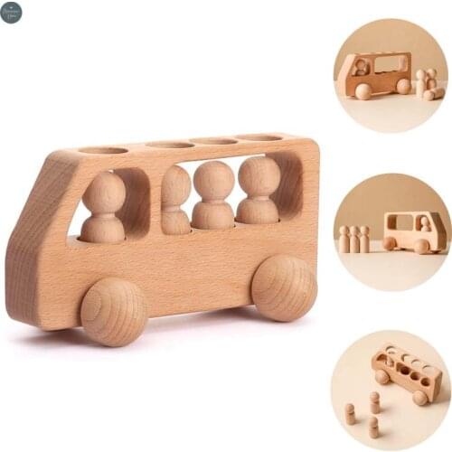 1 Set Baby Wooden Toys Beech Wood Bus Little Doll Teething Blocks Montessori Games Educational Toy Children Birthday Gifts