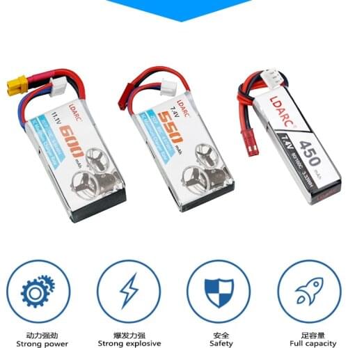 2pcs LDARC 550/600mAh 2/3S 7.4V/11.1V 80C/50C Lipo Battery with JST/XT30 Plug for FPV Racing Drone indoor ET115