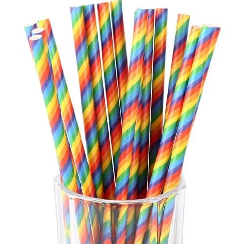 20pcs/lot Rainbow Straws Happy Birthday Disposable Drinking Paper Straws Baby Shower Birthday Wedding Rainbow Themed Party Decor