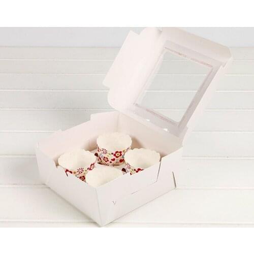 50pcs cupcake box with window Gift Packaging For Wedding Home Party 4 Cup Cake Holders White Brown kraft paper gif box packing