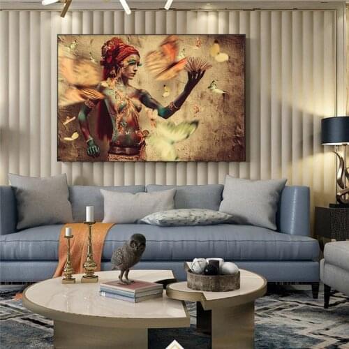 African Ethnic Tribe Women Painting Wall Art Posters and Print Vintage Figure Picture on Canvas for Living Room Cuadros Decor