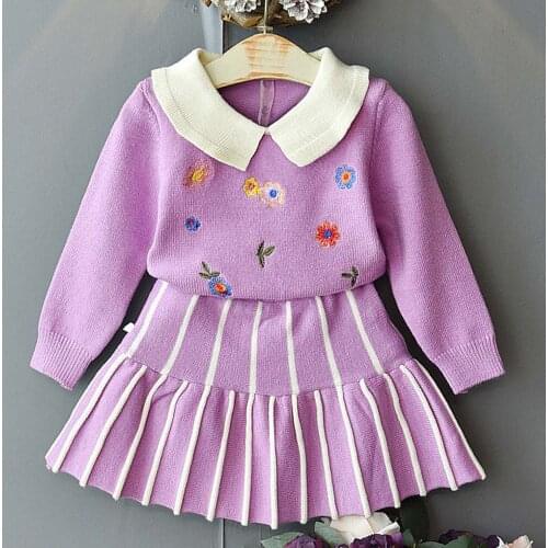 Amya Baby 2020 Autumn Winter New Girls Clothing Sets Flower Knitted Sweater Skirt 2pcs Halloween Outfits For Kids Toddler Suit
