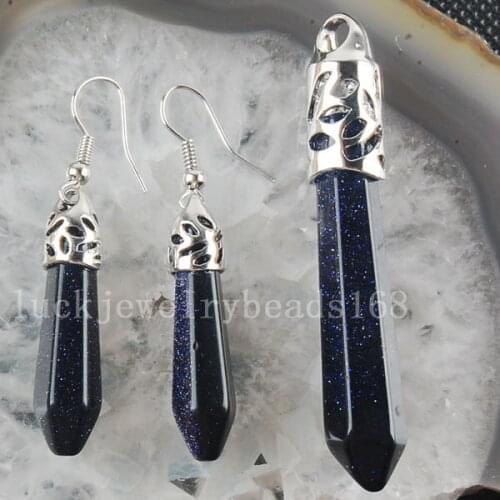 Free Shipping Women Fashion Jewelry Blue Sand Pendant Earrings Pair Set C3112