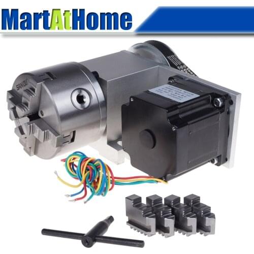 CRA067-A/B/C CNC Router Rotary Axis Indexer 4th Axis Reduction Ratio 3:1 with 3-jaw 100mm Chuck & 4.5A 86 Stepper Motor