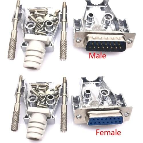 DB15 Male Plug / Female Socket Metal Shell Kit 2 Rows 15 Pin Serial Port Connector Socket D-SUB15 Adapters