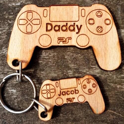 Ps4 controller wood personalised keyring and charms, valentines gifts, Gifts for dad, wood keyring, gamer keyring, PlayStation g