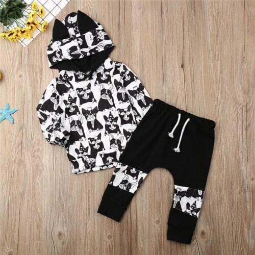 Kids Baby Girls clothes animal print pullover long sleeve Hooded Tops Bandage Geometry Pants 2pc newborn cotton Toddler Outfits