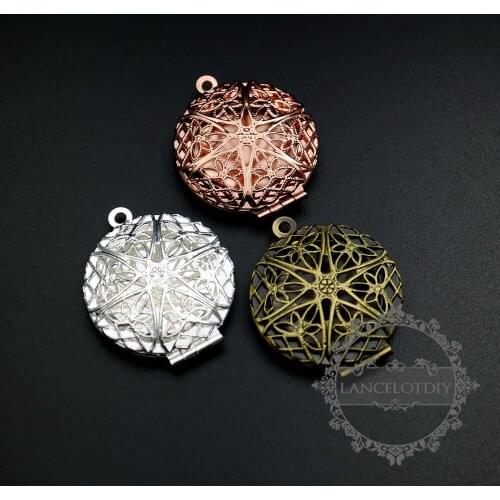 27mm rose gold,silver,bronze plated brass filigree round photo locket DIY pendant charm supplies 1111058