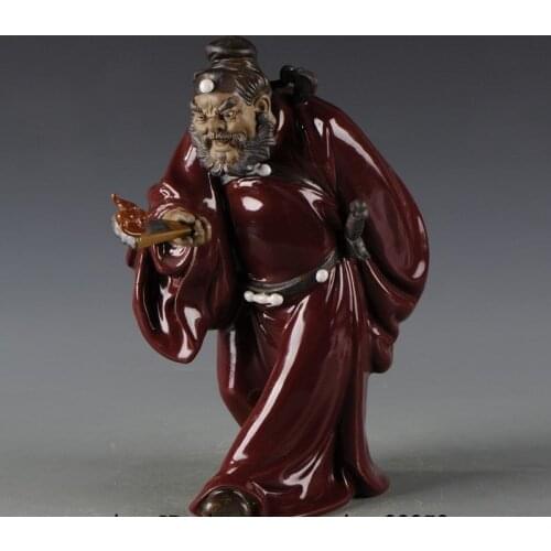 China Painted Pottery Porcelain Famous Zhong Kui Chungkuel God Fan Fu Bat Statue