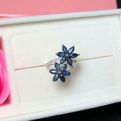 925 pure silver inlaid with natural sapphire ring luxury fashion style index finger middle finger ring live birthday gift envelo