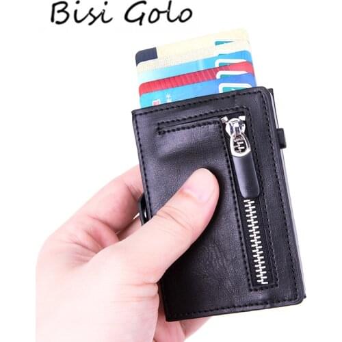 BISI GORO Button RFID Credit Card Holder Hasp Single Box Smart Wallet Men Automatic Card Case Coin Purse 2021 Women Holder