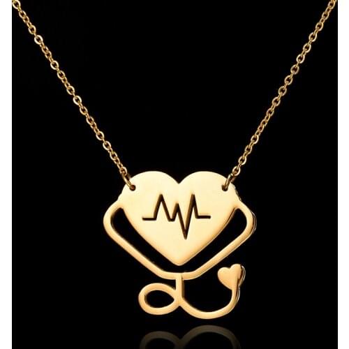 Hot Sale Medical Stethoscope Chain Necklace Gold Color Bijoux Love Heart Jewelry You Collier Femme Necklaces Party Gift