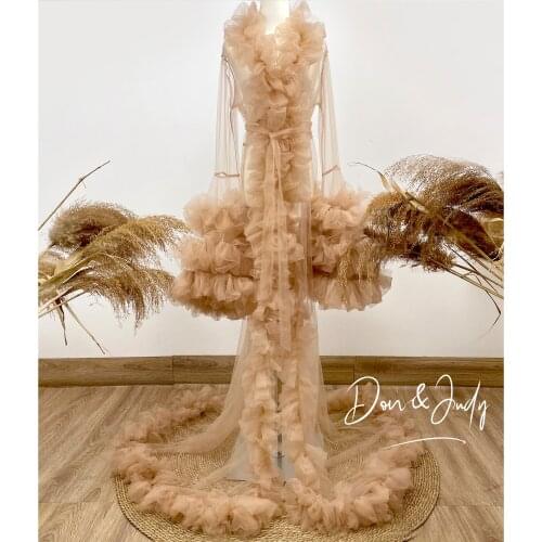 DON&JUDY Fashion Ruffled Tulle Robe Pregnant Women Dress See Through Maternity Dress for Photo Shoot Prom Gown Robes Custom Made