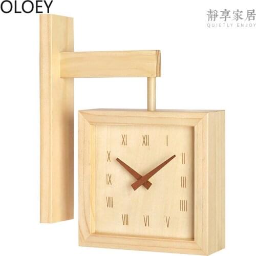 Double Face Wood Wall Clock Modern Design Living Room Silent Clock 3d Creative Square Wall Watch Home Decor Wall Clocks