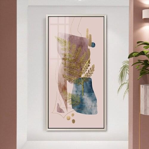 Abstract Colorful Line Canvas Painting Nordic Golden Plant Leaves Wall Art Poster Scandinavian Pictures Living Room Home Decor