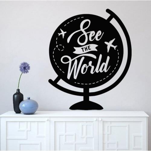 Terrestrial Globe Wall Sticker Phrase See The World Decal Symbolizes Adventure Stickers Teens Room Decor Boys Bedroom Decoration