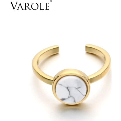 VAROLE New Arrival Gold Color Simple Design Rings for Women Jewelry Womens Ring with Stone Diameter 17.5mm