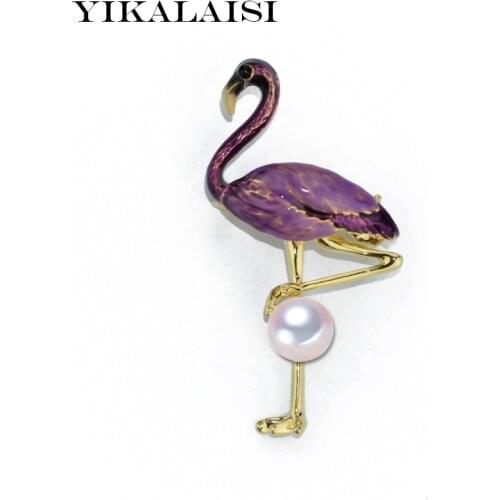 YIKALAISI crane Brooch new fashion 100% natural freshwater pearl brooches 8-9mm pearl size best gifts for women for girls