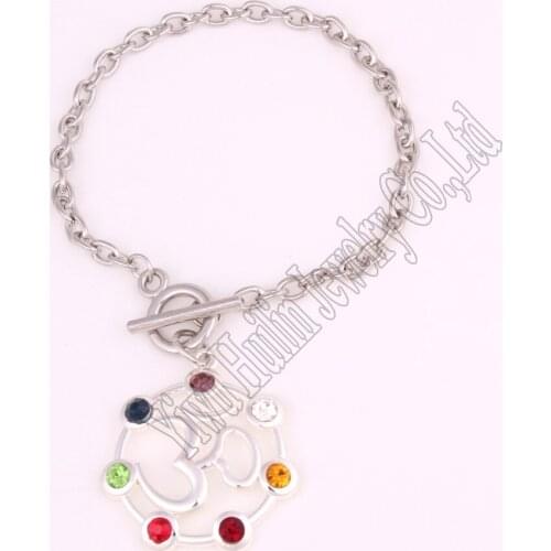 Seven chakra crystals symbol yoga charm religious hollow pendant yoga yogi bracelet