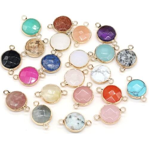 Natural Stone Pendant Links Round Crystal Agates Turquoises Amethysts Stone Charms Connectors for Jewelry Making Necklace