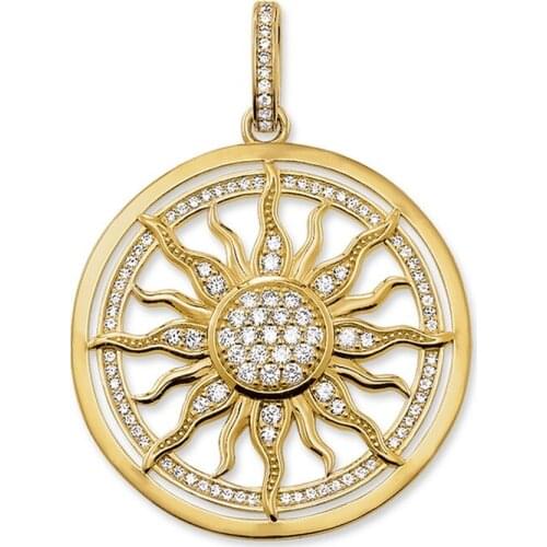 Muffiy Hollow Round Amulet Sun Pendants Gold White CZ Pave Fashion Chain Necklace Accessories Pendant Jewelry Gift For Women Men