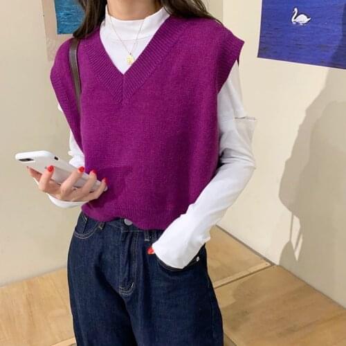 Casual Tank Tops Women Autumn 2020 Korean Style Casual V Neck Knitted Sweater Vest Sleeveless Pullover Woman Sweaters Tops T501
