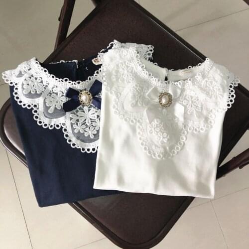 New 2020 Spring Fall Winter School Girls Shirts Kids White Long Sleeve Lace Bow Girl Tops And Blouse Baby Toddler Clothes JW3258