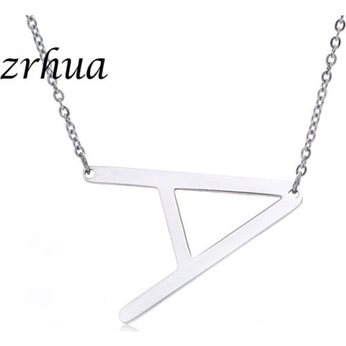 Silver Color A-Z large Initial Letters Alphabet Stylish Charm Big Letter Script Name Pendant Monogram Necklace for Gift