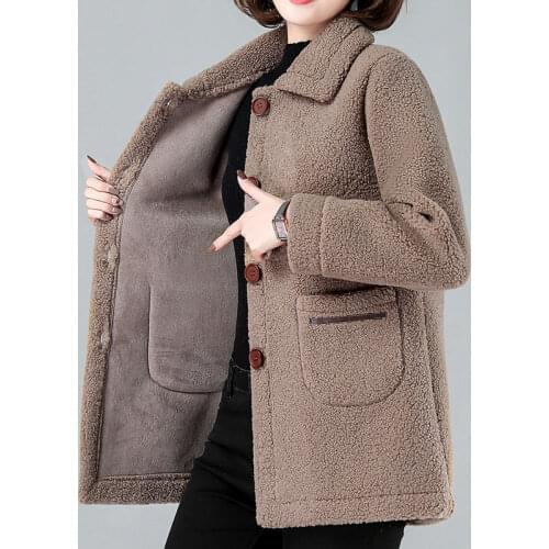Mom Lamb Wool Fur Coat Women Winter Coat Casual Oversize Fur Jacket Mid-length Lady Outerwear Female Granule velvet Overcoat2021
