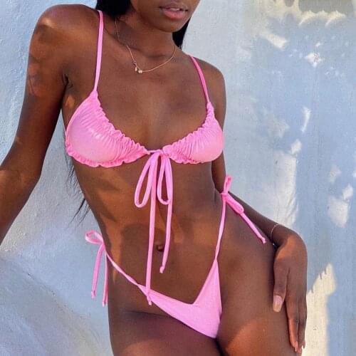 Sexy Women Bikini Padded Bra Low Rise G-strings Solid Color Bandage Swimwear Set Bathing Suit for Swimming купальник женский