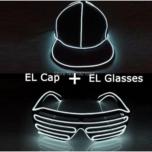 Glow Party Dance Performance Props Fashion LED Glasses + EL Neon Lighting Cap EL Glowing Product Set Glow in dark 10 Colors