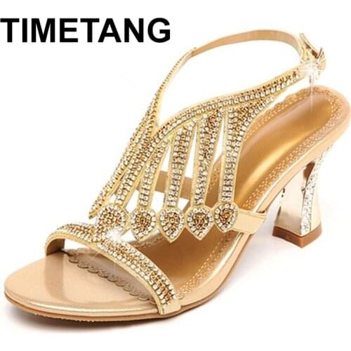 TIMETANG Summer Rhinestone Thick Heels Women Sandals Shoes Sexy Open Toe Shoes Woman High Heels Sandals Platform Plus Size 33-41