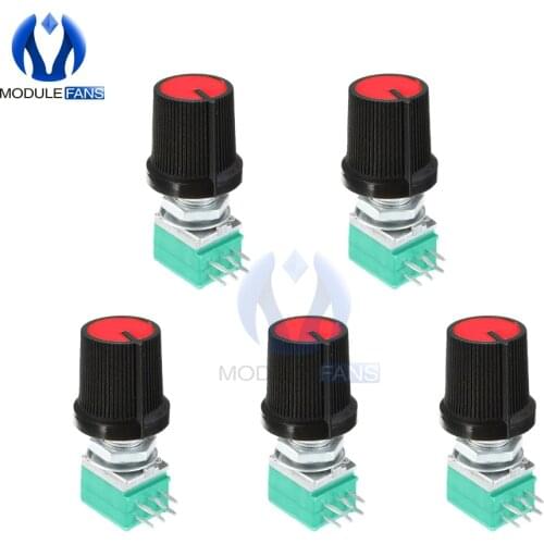 5PCS 6mm Rotary Potentiometer 6 Pin 6PIN 6P Knurled Shaft Single Linear B Type B10K ohm 5K 10K 20K 50K 100K With Cap RK097G
