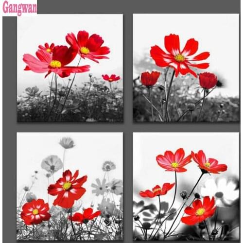 Stitch cross diamond mosaic red daisy pattern Diamond Painting Full Square/round drill diamond embroidery sale 4 pcs set decor