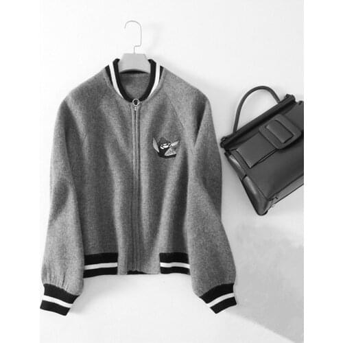 High quality wool blends womens zipper add thick cardigan sweater sprt coat M/L/XL