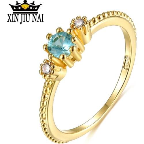 Crystal Female Small Water Blue Stone Ring Gold Color Love Wedding Jewelry Promise Engagement Rings For Women New Year Gift
