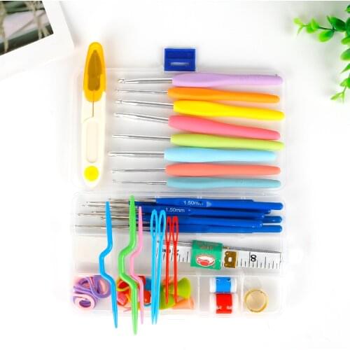 1Set Handmade Wool Wnitting Crochet Tool Set Metal Aluminum Crochet Hooks Sewing Needles Weaving Sewing Tools Accessory