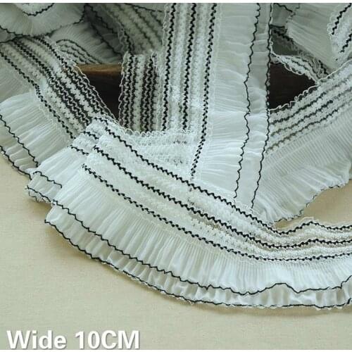 10CM Wide White Double Layers Chiffon Pleated Lace Collar Elastic Ruffle Trim Embroidery Fringe Ribbon DIY Apparel Sewing Decor