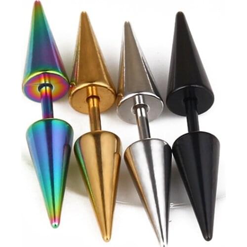 2PCs Classic Fashion Punk Rock Rivet Spike Tip Cone 316L Stainless Steel Women Men ear Stud Earrings Piercing Body Jewelry