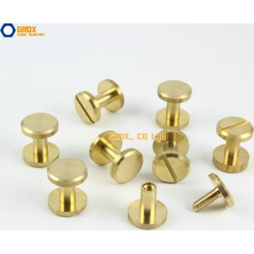 30 Pieces 10*8mm Leather Craft Belt Wallet Solid Brass Nail Rivet Chicago Screw Flat Head