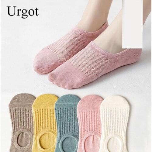 Urgot 5 Pairs Womens Socks Shallow Mouth Japanese Boat Socks Summer Thin Invisible Silicone Non-slip Deodorant Socks Hosiery