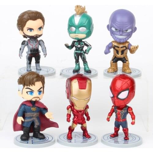 6pcs/set Marvel Avengers Ironman Iron Spiderman Thanos Captain Marvel American Doctor Strange Car Accessories Figure Model Toys