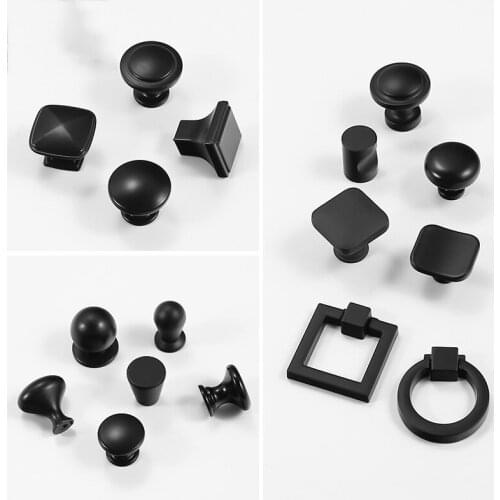 Freeshipping Aluminum Black Small Handle Round Door Wardrobe Cupboard Cabinet Single Hole Handle