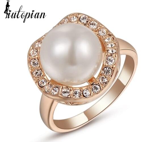 Iutopian Brand Elegant Simulated Pearl Ring Rings For Women With Austrian Crystal Stellux Top Quality #RG95108