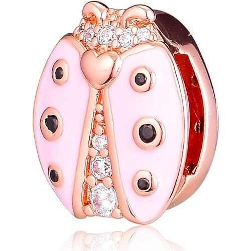CKK Pink Ladybird Clip Charms 925 Original Fit Reflexions Bracelet Sterling Silver Charm Beads for Jewelry Making Bijoux Bead